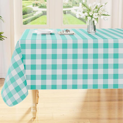 Smiry Picnic Table Cloth, Vinyl Tablecloths with Flannel Backing, 60"x84" | Waterproof Rectangle Table Cloth, Wipeable Buffalo Plaid Table Cover for Indoor and Outdoor (Teal & White)