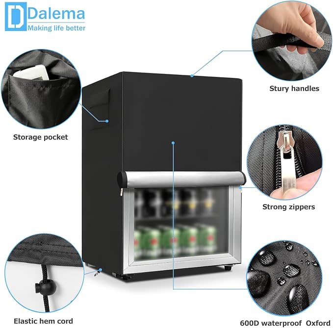 Outdoor Refrigerator Cover,600D Heavy Duty 100% Waterproof Upright Freezer Cover,Outside Stand Up Fridge Covers.Front Can Be Rolled-Up by Zippers.(Black,20" W x 20" D x 33" H)