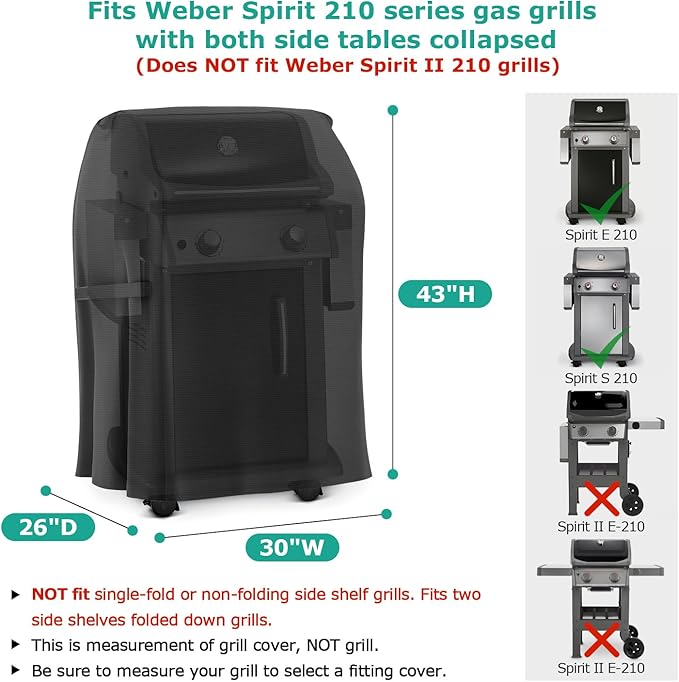 SunPatio 30 Inch Grill Cover for Weber Spirit 210 Series, Charbroil, Kenmore Grills, Waterproof 2 Burner Small BBQ Cover, Fade and UV Resistant, Compared to Weber 7105 (Not Fit for Spirit II E-210)