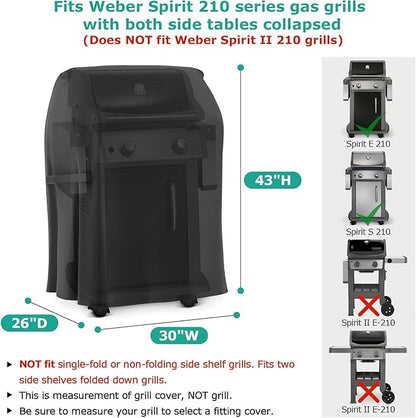SunPatio 30 Inch Grill Cover for Weber Spirit 210 Series, Charbroil, Kenmore Grills, Waterproof 2 Burner Small BBQ Cover, Fade and UV Resistant, Compared to Weber 7105 (Not Fit for Spirit II E-210)