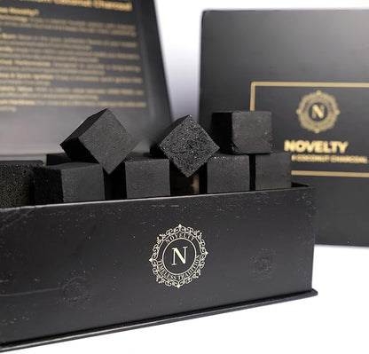 Novelty Coconut Charcoal Cubes with Aluminum Foil 25mm Natural Charcoal Coals, 72 Pieces (1kg), Long-Lasting, Low Ash, Clean Burn, Pack of 1