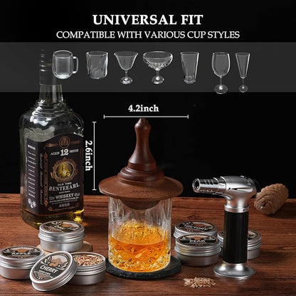 Whiskey Smoker Kit with Torch - 6 Flavors Wood Chips, 2 Glasses, Cocktail Smoker Infuser Kit, Old Fashioned Drink Smoker Kit, Birthday Valentine's Day Bourbon Whiskey Gifts for Men, Dad(No Butane)