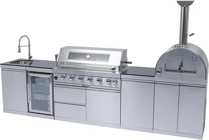 128-Inch 120000- BTU Stainless Steel Propane Gas BBQ Grill Modular Outdoor Kitchen Island,485Sq.In Cooking Area,Pizza oven,Wine Cooler,Refrigerator,Rotisserie,Storage Cabinets & Drawers,Silver