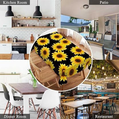 Swono 52x70 Inch Sunflowers Tablecloth Yellow Black Floral Blossom Sunflower Farmhouse Dining Table Cloth Anti-Stain Talking Table Cover for Kitchen Dinning Room Coffee Store