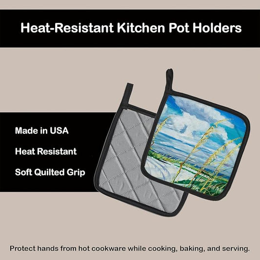 Caroline's Treasures JMK1271PTHD Sea Oats Pair of Pot Holders Kitchen Heat Resistant Pot Holders Sets Oven Hot Pads for Cooking Baking BBQ, 7 1/2 x 7 1/2