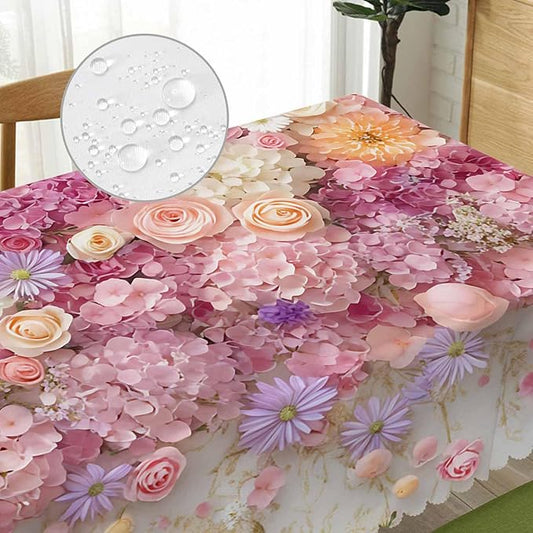 Rose Dinner Tablecloth Table Cover, Pink Wall Floral Roses Peonies Blossom 52x70 Inch Table Cloth Dust-Proof Table Cover Protector for Home Restaurant Picnic Camping BBQ