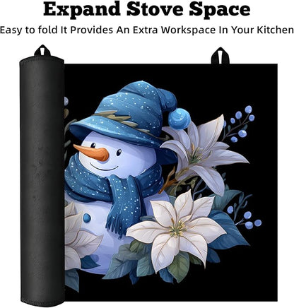 Christmas Multi-Design Stove Cover for Glass/Electric Stoves - 3-in-1 Heat-Resistant Protector Mat, Non-Slip Drying Rack 28"x20"