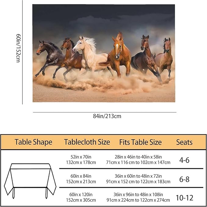 TKS MITLAN Horse Decorative Rectangle Tablecloth Horse Herd Run in Desert Sand Storm Polyester Table Cloths Kitchen Table Cover for Dining BBQ Picnic Coffee Table 60 x 84 Inch 6-8 Seats