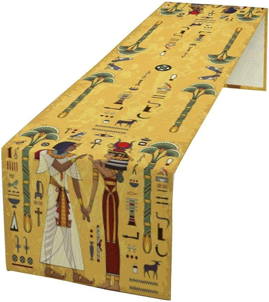Vintage Ancient Egypt Table Runner Mysterious Old Egypt African Pharaoh Theme Dinner Runner Egyptian Culture Table Decor Home Kitchen Dining Coffee Party Holiday 13x70in