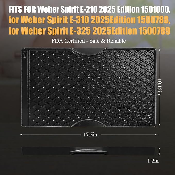 Grill Griddle for Weber Spirit 200 Series, 17.5" Porcelain-Enameled Cast Iron Reversible Grill Plate for Weber Spirit E210 E220 S210 S220 & Spirit II E210 E220, Nonstick Flat Top BBQ Griddle Pan
