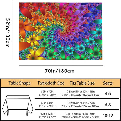 Tablecloth Tie Dye Table Cloth Rectangle Table 52 x 70 Inch Rainbow Spirals Flower Petals Kitchen Decorations for Home Dinner Party