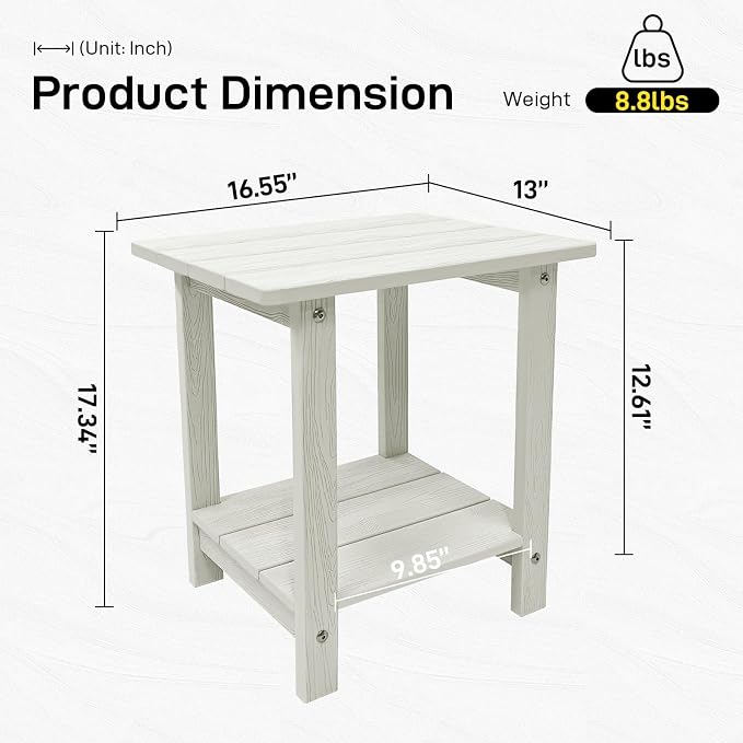 Outdoor Side Table, Weather Resistant Double Small Adirondack Side Table, Outdoor Indoor End Table for Chair, 17" Patio Table for Pool, Deck and Porch, Black (Item2, White)