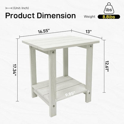 Outdoor Side Table, Weather Resistant Double Small Adirondack Side Table, Outdoor Indoor End Table for Chair, 17" Patio Table for Pool, Deck and Porch, Black (Item2, White)