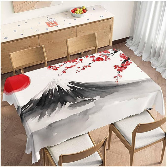 Cherry Blossom Dinner Table Cloths Japanese Mountain Cherry Painting Decorative Tablecloth for Rectangle Tables 52"X70", Heavy Duty Table Covers for Kitchen Patio Banquet