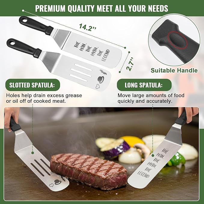 Boao Dad Gifts from Daughter Son for Father's Day Flat Top Grill Accessories with Enlarged Spatulas BBQ Apron and Carry Bag Dad Gifts for Father's Day, Birthday, Camp, Outdoor Grilling BBQ