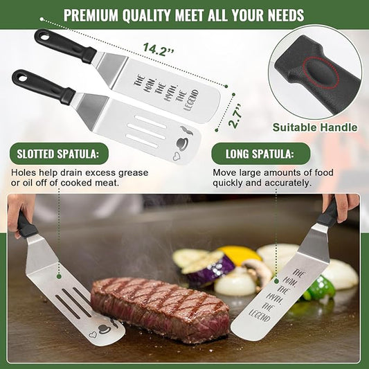 Boao Dad Gifts from Daughter Son for Father's Day Flat Top Grill Accessories with Enlarged Spatulas BBQ Apron and Carry Bag Dad Gifts for Father's Day, Birthday, Camp, Outdoor Grilling BBQ