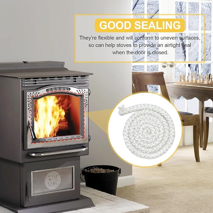 1-00-10000 Stove Door Gasket Rope for Harman P38 Pellet Stove Parts, Harman TL300 Wood Stoves and Legacy TLC 2000 Stoves, 3/4" x 5FT Fiberglass Seal Rope Gasket Replacement Harman Ash Door.