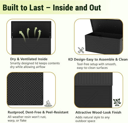 Outdoor Storage Box,260 Gallon Deck Box Outdoor Storage Bench Outside Waterproof Resin Storage Bench, Lockable Patio Cushions, Garden Tools Storage For Furniture, UV Resistant