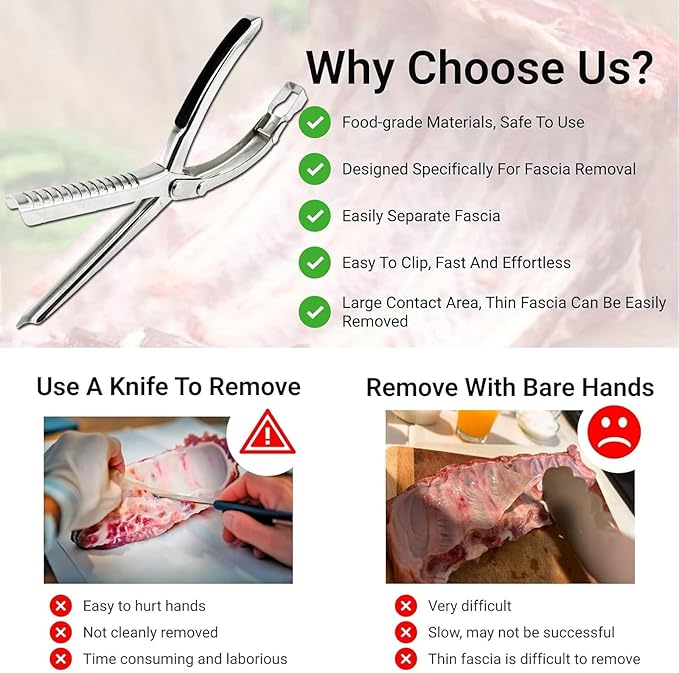 1 Set Rib Membrane Removal Tool,Stainless Steel Rib Prep Tool Membrane Remover,BBQ Rib Prep Tool with Arc Clamp & Non-Slip Grip for Easy Rib Skinner,Kitchen Gadgets for Barbecue Enthusiasts & Chefs