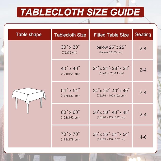 DWCN Square Christmas Tablecloth - 40 x 40 Inch - Waterproof Stain and Wrinkle Resistant Washable Table Cloth, Decorative Fabric Table Cover for Kitchen Dining Room Party and Outdoor Use, Burgundy