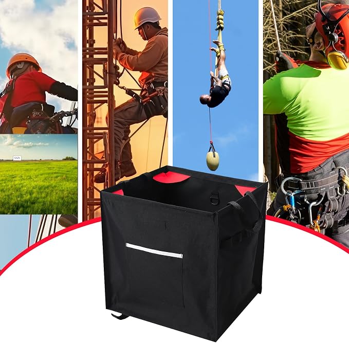 Arrowbash Throw Line Cube Bag - Easy Folding Arborist Throw Line Storage Portable Climbing Rope Organizer Box for Tree Work Outdoor Rope Accessories, Black (Red)