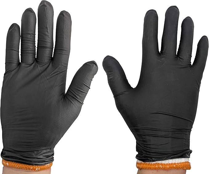 Black Disposable BBQ Grill Gloves Kit - 50 Heavy Duty Textured Grip and 2 Heat Resistant Reusable Liners Meat Pulling