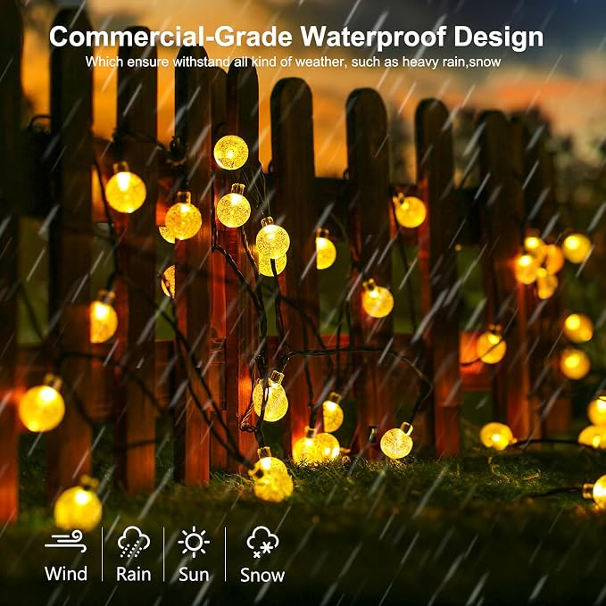 Joomer Warm White Solar String Lights,39FT 60LED Crystal Ball Fairy Light | 8 Modes Waterproof Outdoor Solar Powered Patio Lights for Spring Summer Garden Lawn Gazebo Porch Backyard Tree Decorations
