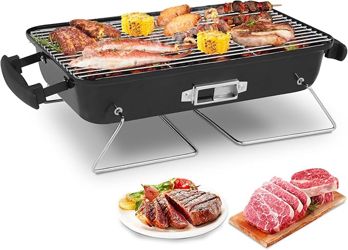 Portable Charcoal Grill, Compact Outdoor Tabletop BBQ Smoker, Perfect for Camping, Beach, Picnics, Small Gatherings