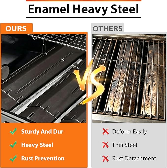 Universal Adjustable Grill Burner Covers Heat Shields Heat Plates Replacement Flame Covers Heat Tents Porcelain Steel Grill Replacement Parts Extends from 11.75" Up to 21" L (Pack of 3)