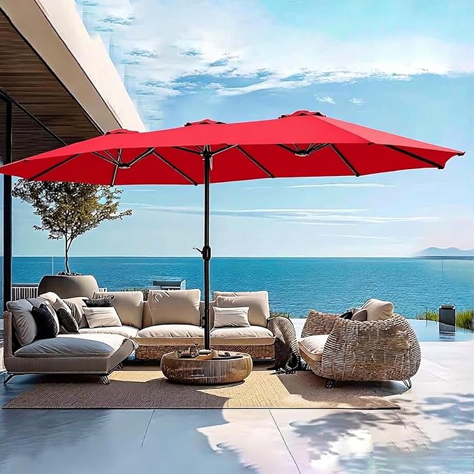 15ft Patio Umbrella Replacement Canopy for 12 Ribs, Large Outdoor Umbrella Top Cover Only, Double-Sided Fabric for Market Umbrellas, Sombrillas de Patio Repuesto (Frame NOT Included), Red