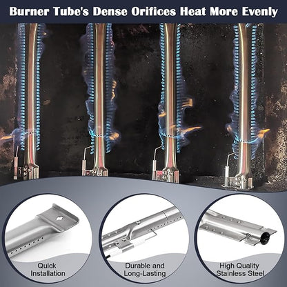 BBQ Grill Parts for Kitchenaid 4 Burner 720-0954, 720-0733, 720-0745, 740-0780, 720-0745B, 720-0733A, 740-0781, Stainless Steel Heat Plate, Burners, Igniter for Kitchen Aid Gas Grill Replacement Parts