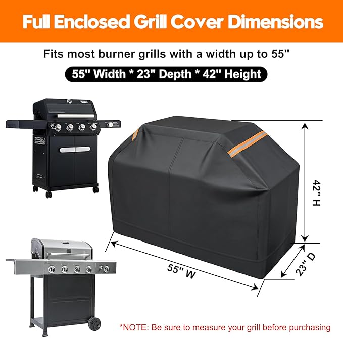 All-inclusive outdoor barbecue grill cover, patented grill cover made of 600D material, animal-resistant, waterproof, UV-resistant, tear-resistant, 60-inch fully enclosed zipper gas grill cover, black