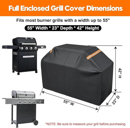 All-inclusive outdoor barbecue grill cover, patented grill cover made of 600D material, animal-resistant, waterproof, UV-resistant, tear-resistant, 60-inch fully enclosed zipper gas grill cover, black