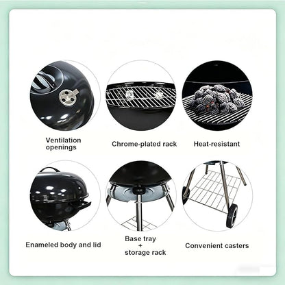 20" Heavy Duty Charcoal Barbecue Grill with Porcelain-Enameled Lid,Portable Charcoal Grill,2 Wheeled Portable Grill for Camping,Outdoor Cooking,and More,for Small Patio Backyard