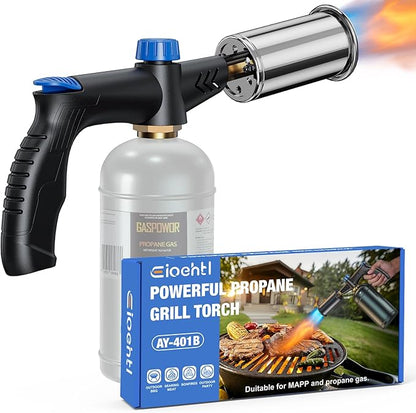 Powerful propane torch gun Ergonomic handle, One-Touch Ignition, Adjustable Flame, Flame Thrower with One-Piece Safety Design Ideal for Grill & Cooking, Sous Vide, Searing Steak, BBQ, Campfire Starter