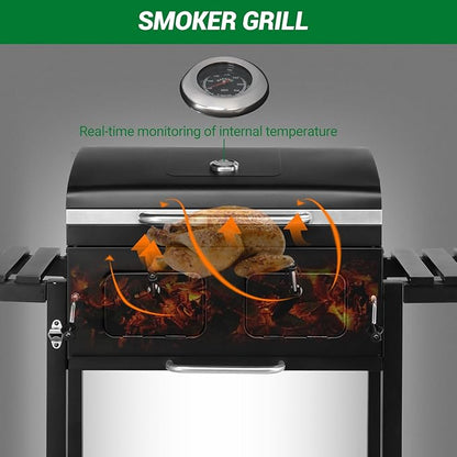 Outvita Extra Large Charcoal BBQ Grill with Oversize Cooking Area with Two Individual & Adjustable Charcoal Tray, Foldable Side Tables for Outdoor Cooking Backyard Patio Picnics