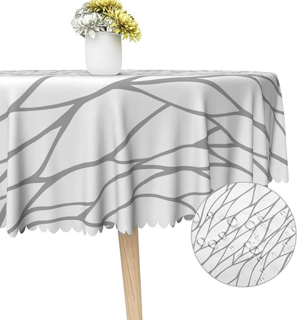 Gray and White Geometric Waterproof Round Tablecloth 60x60 Inch Abstract Irregular Stripes Circle Tablecloths Dining Table Cloth Buffet Parties Patio Camping Chic Decoration for Home Kitchen