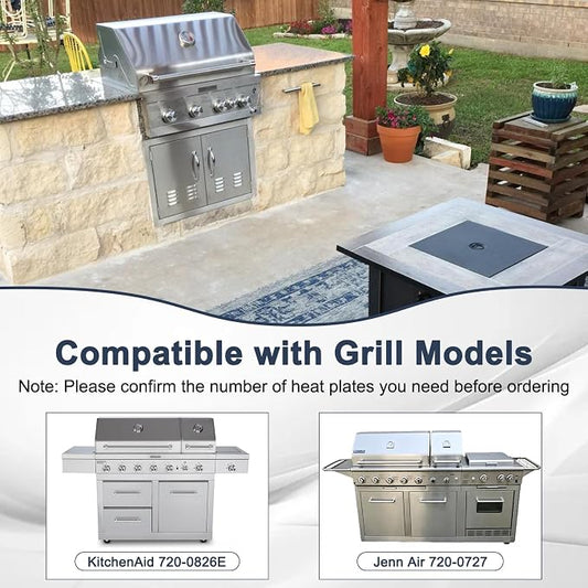Criditpid Grill Repalcement Parts for Kitchen Aid 720-0826E 720-0709C 860-0003C, Grill Burner, Heat Plate, Igniter & Cooking Grates for Jenn Air Grill Parts 720-0727 740-0711.