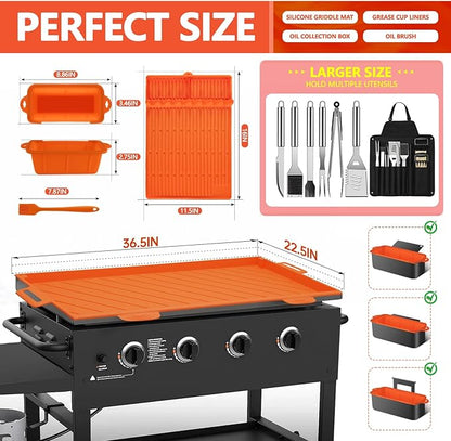 36" Blackstone Silicone Griddle Cover,Includes 16" Silicone Spatula Mat,Premium Food-Grade Material,Full-Edge Protection,Full Protection，for Outdoor All-Season Grilling with Accessories