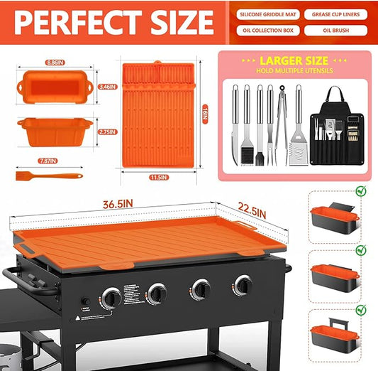 36" Blackstone Silicone Griddle Cover,Includes 16" Silicone Spatula Mat,Premium Food-Grade Material,Full-Edge Protection,Full Protection，for Outdoor All-Season Grilling with Accessories