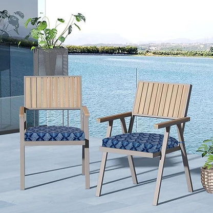 Cozyide Outdoor Chair Cushions, Waterproof Patio Seat Cushions with Adjustable Straps, Round Corner Patio Chair Cushions for Garden, Indigo Badge, 17x16x2 Inch (Pack of 4)
