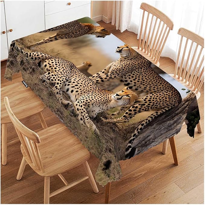 Swono Cheetah Table Cover African Animal Leopard Family Cheetah Grassland 50x72 Inch Table Cloth for Rectangle Tables Buffet Parties Coffee BBQ and Dinning Tablecloth