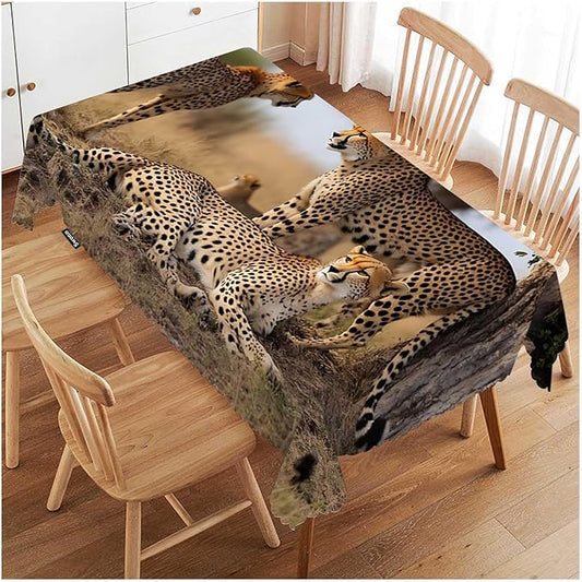 Swono Cheetah Table Cover African Animal Leopard Family Cheetah Grassland 50x72 Inch Table Cloth for Rectangle Tables Buffet Parties Coffee BBQ and Dinning Tablecloth