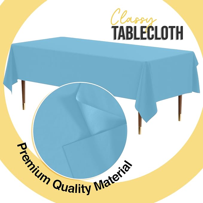 Exquisite 66% Thicker Premium Plastic Table Cloth Rectangle Table Cover 0.5 Mil 12 Pack Sky Blue Table Cloth 54 Inch x 108 Inch Disposable Tablecloth Won't Tear Easily Like Cheap Thin Brands