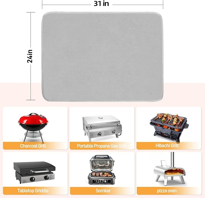 24 x 31 in Heat Resistant Grill Mats for Outdoor Tabletop Grill to Protect Your Prep Table and Outdoor Grill Table, Fire Proof & Water Proof & Oil Proof BBQ Mat - Grey(0.6mm)