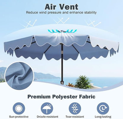 Tangkula 9 FT Patio Umbrella with Base Included, 2-Tiers Outdoor Scalloped Table Umbrella with 2 Sandbags, Tilt Adjustment, Crank, 8 Ribs for Market Backyard Pool Deck Beach Lawn