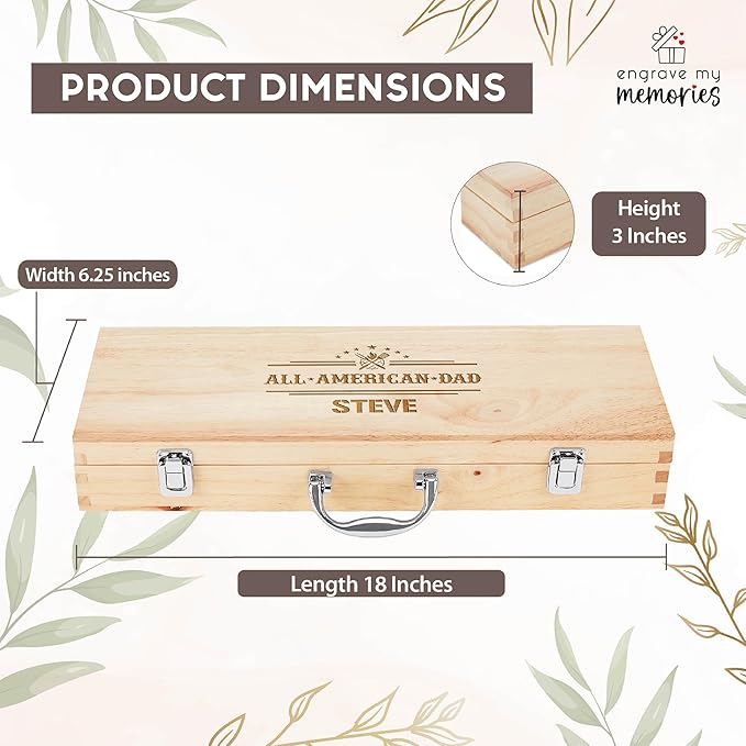 Custom Engraved BBQ Grill Set for Dad, 11 Pcs Grill Tool Set, Personalized Father’s Day BBQ Gift for Dad, Best Dad Barbecue Accessories, Stainless Steel Grill Tools with Wooden Case, BBQ Gifts for Men