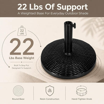 22 Lbs 17.72 Inch Round Umbrella Stand, Heavy Duty Weighted Base for Outdoor Market Parasols, Stable Holder for Patio Deck Lawn Garden Poolside, Black