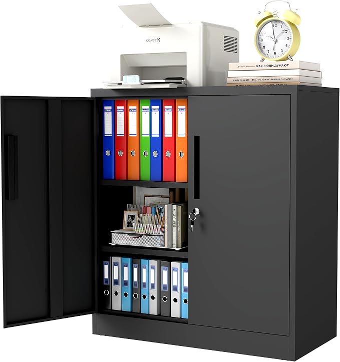 36" H Storage Cabinet with 2 Doors and 2 Adjustable Shelves, Garage Storage Cabinet with Lock, Metal Storage Cabinet, Locking Tool Cabinet Utility Cabinets for Home Office, Garage, Bathroom