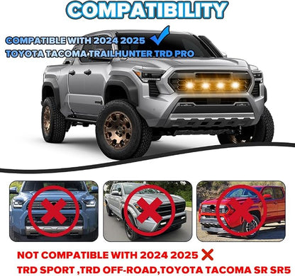 4-in-1 RGB Front Grill Lights Fit for Tacoma Trailhunter TRD Pro 2024 2025 | APP Control, 8 Lighting Modes, with Fuse Adaptor, LED Grille Light Bar, Tacoma Accessories